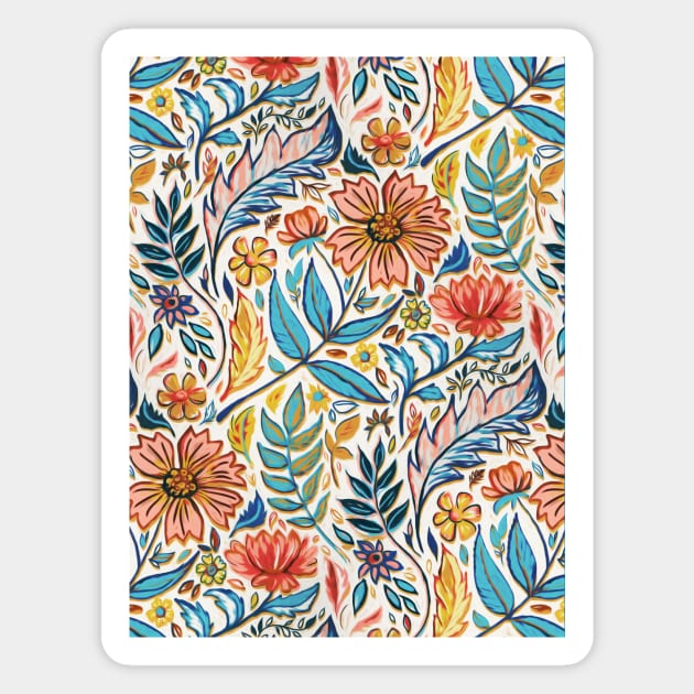 Vivid Colorful Art Nouveau Floral Magnet by micklyn